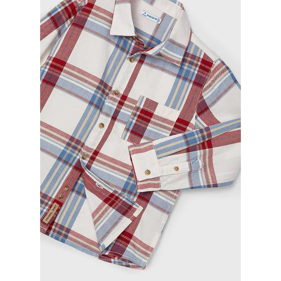 Mayoral Wine & Baby Blue Plaid Shirt-MAYORAL-Little Giant Kidz