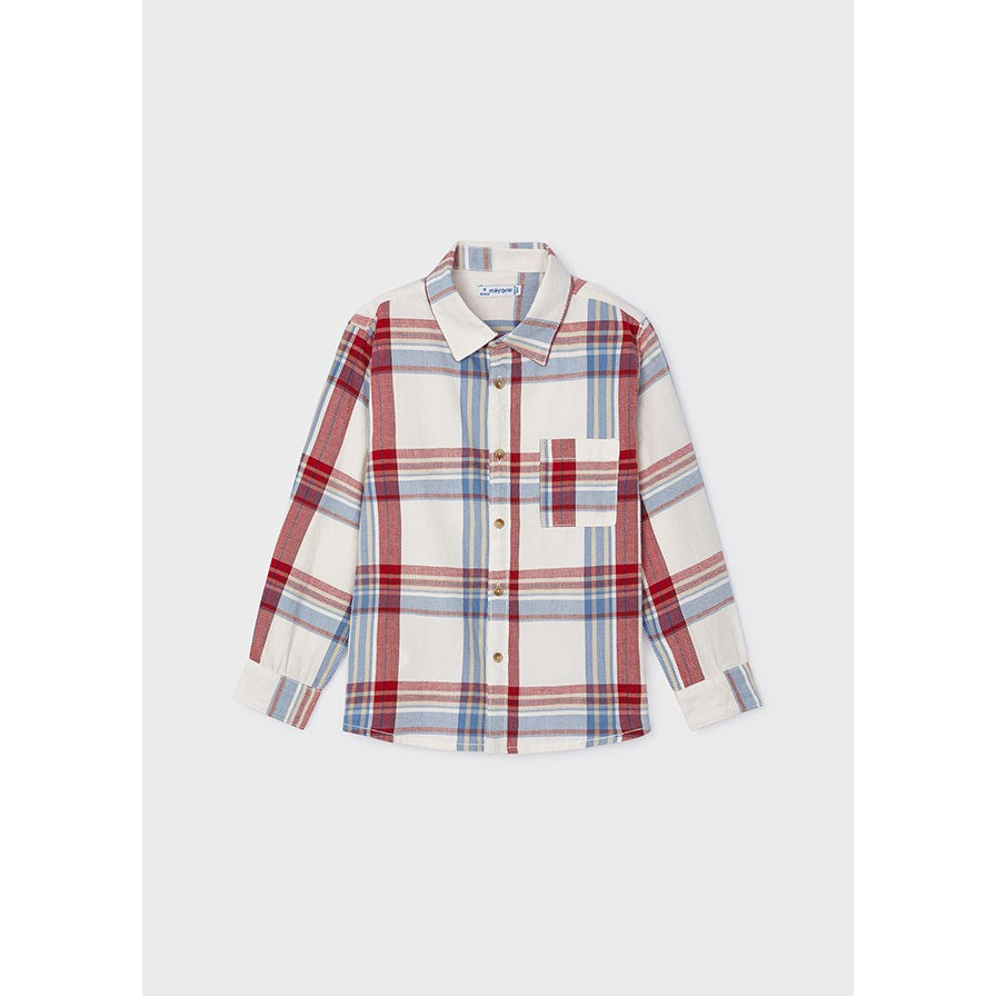 Mayoral Wine & Baby Blue Plaid Shirt-MAYORAL-Little Giant Kidz