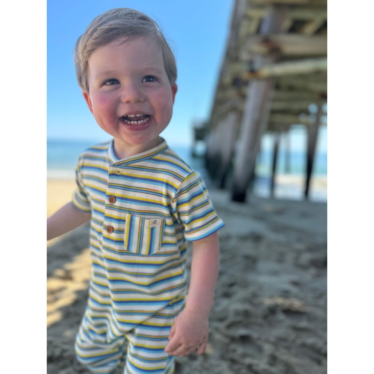 Me & Henry Camborne Henley Romper-Yellow/Blue Multi Striped Rib-ME & HENRY-Little Giant Kidz