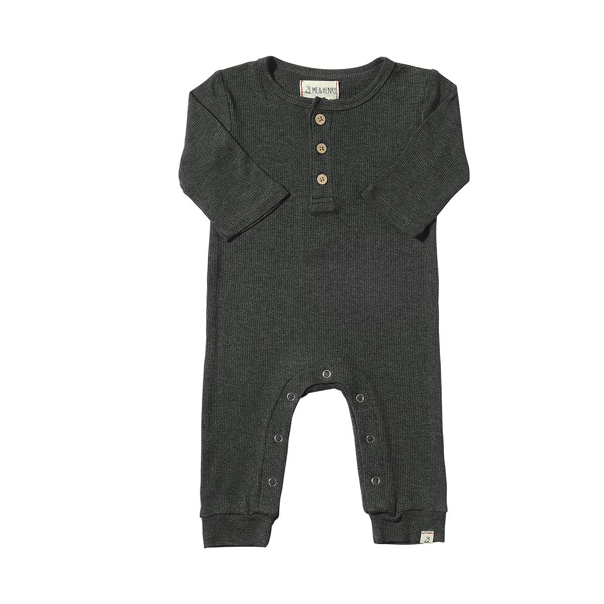 Me & Henry Charcoal Ribbed Mason Romper-ME & HENRY-Little Giant Kidz