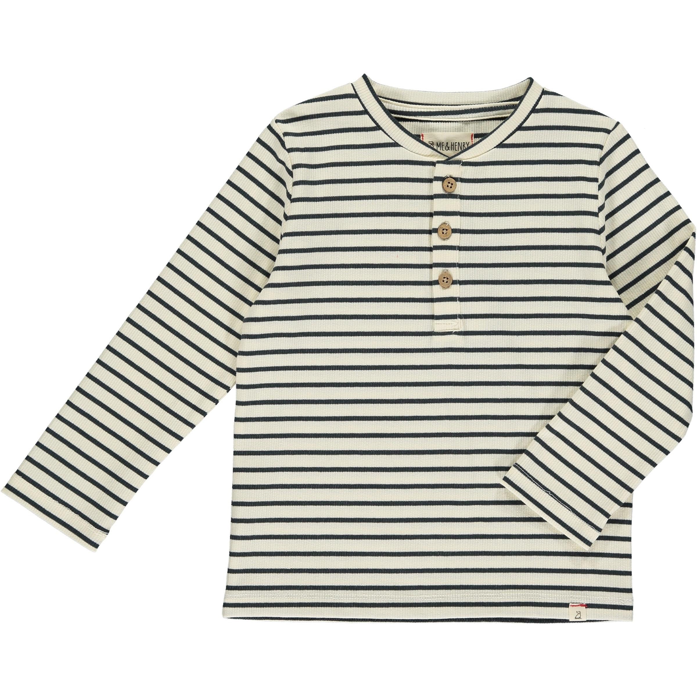 Me & Henry Cream/Charcoal Ribbed Stripe Adams Henley Top