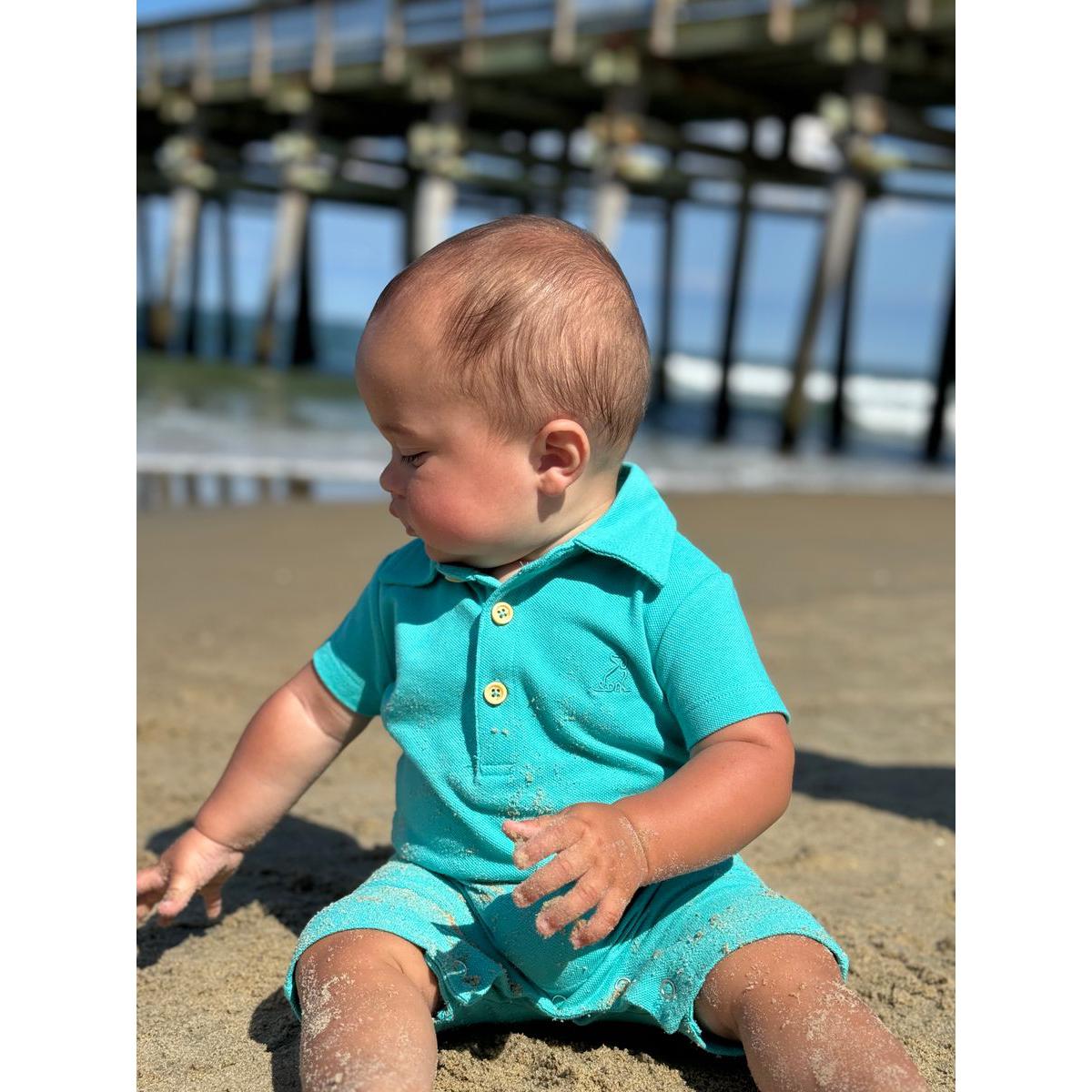 Me & Henry Drift Polo Romper-Aqua Pique-ME & HENRY-Little Giant Kidz