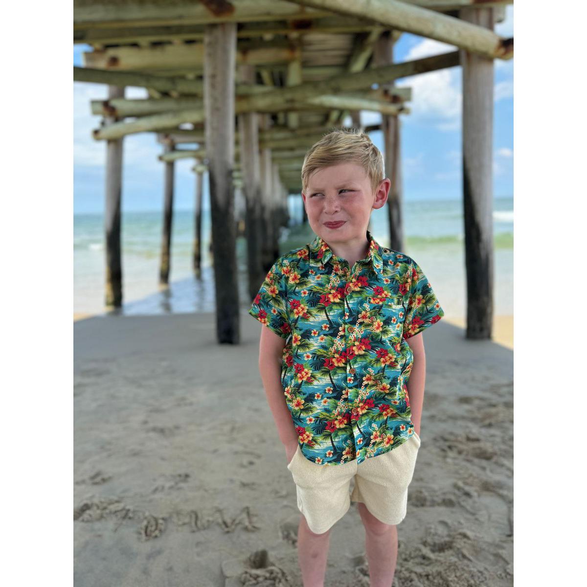 Me & Henry Maui Printed Collared Button Up Shirt- Hibiscus-ME & HENRY-Little Giant Kidz