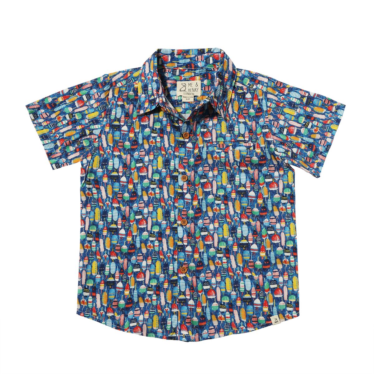 Me & Henry Maui Printed Collared Button Up Shirt- Multi Buoys-ME & HENRY-Little Giant Kidz