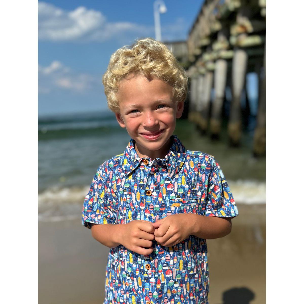 Me & Henry Maui Printed Collared Button Up Shirt- Multi Buoys-ME & HENRY-Little Giant Kidz