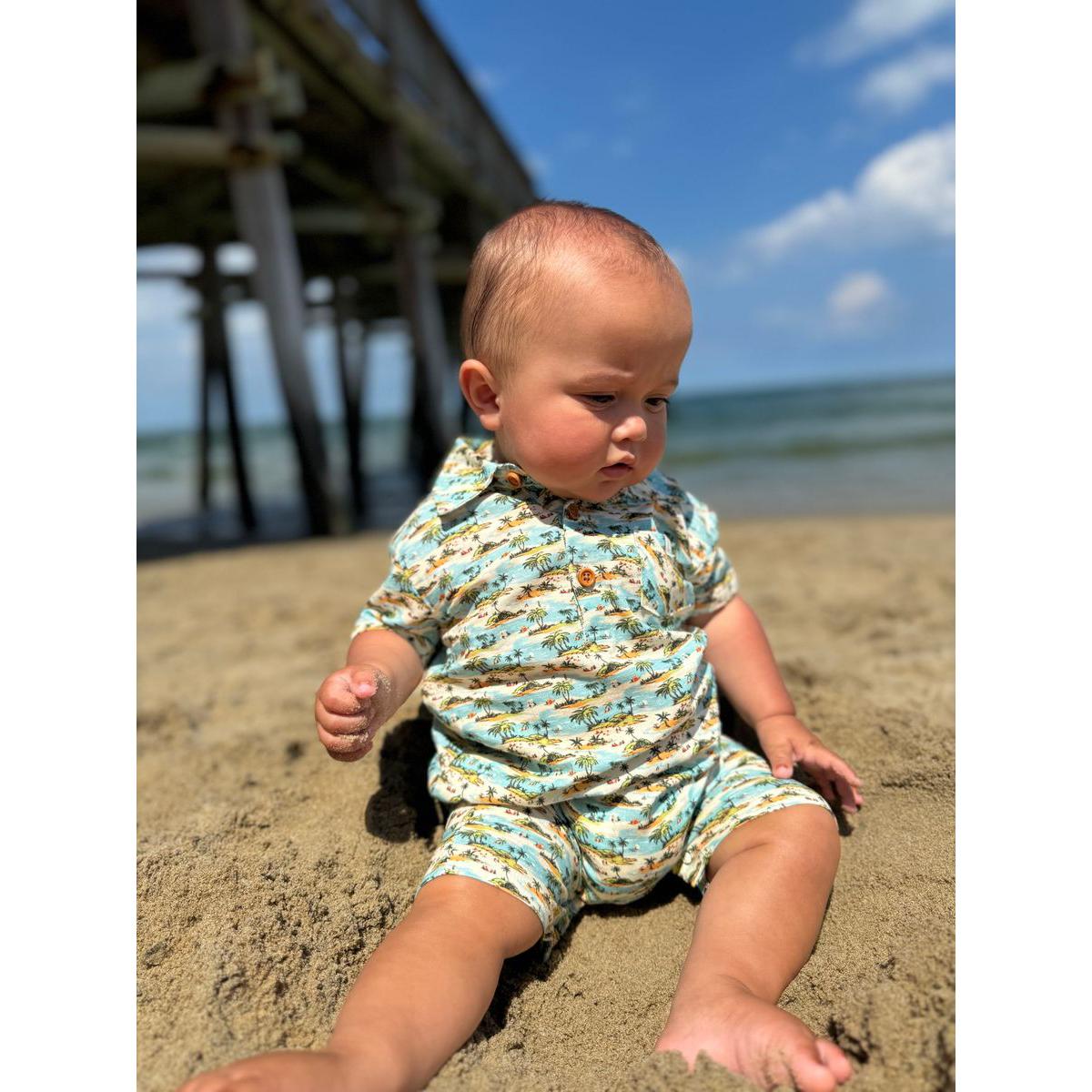 Me & Henry Molokai Printed Romper-Blue Island-ME & HENRY-Little Giant Kidz