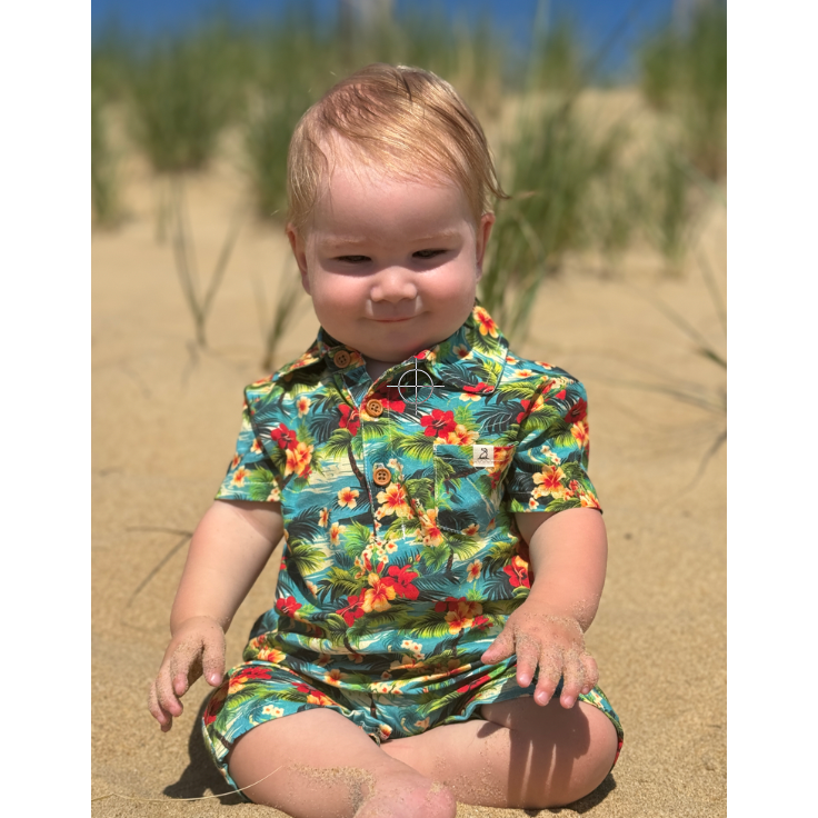 Me & Henry Molokai Printed Romper-Hibiscus-ME & HENRY-Little Giant Kidz