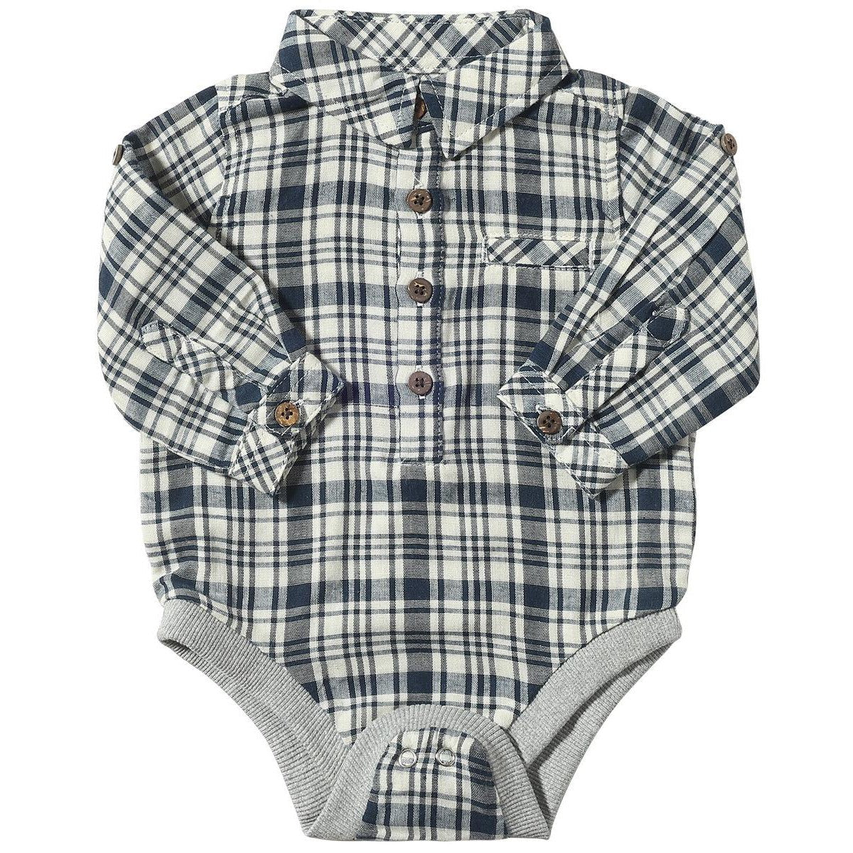 Me & Henry Navy & White Plaid Jasper Woven Onesie-ME & HENRY-Little Giant Kidz