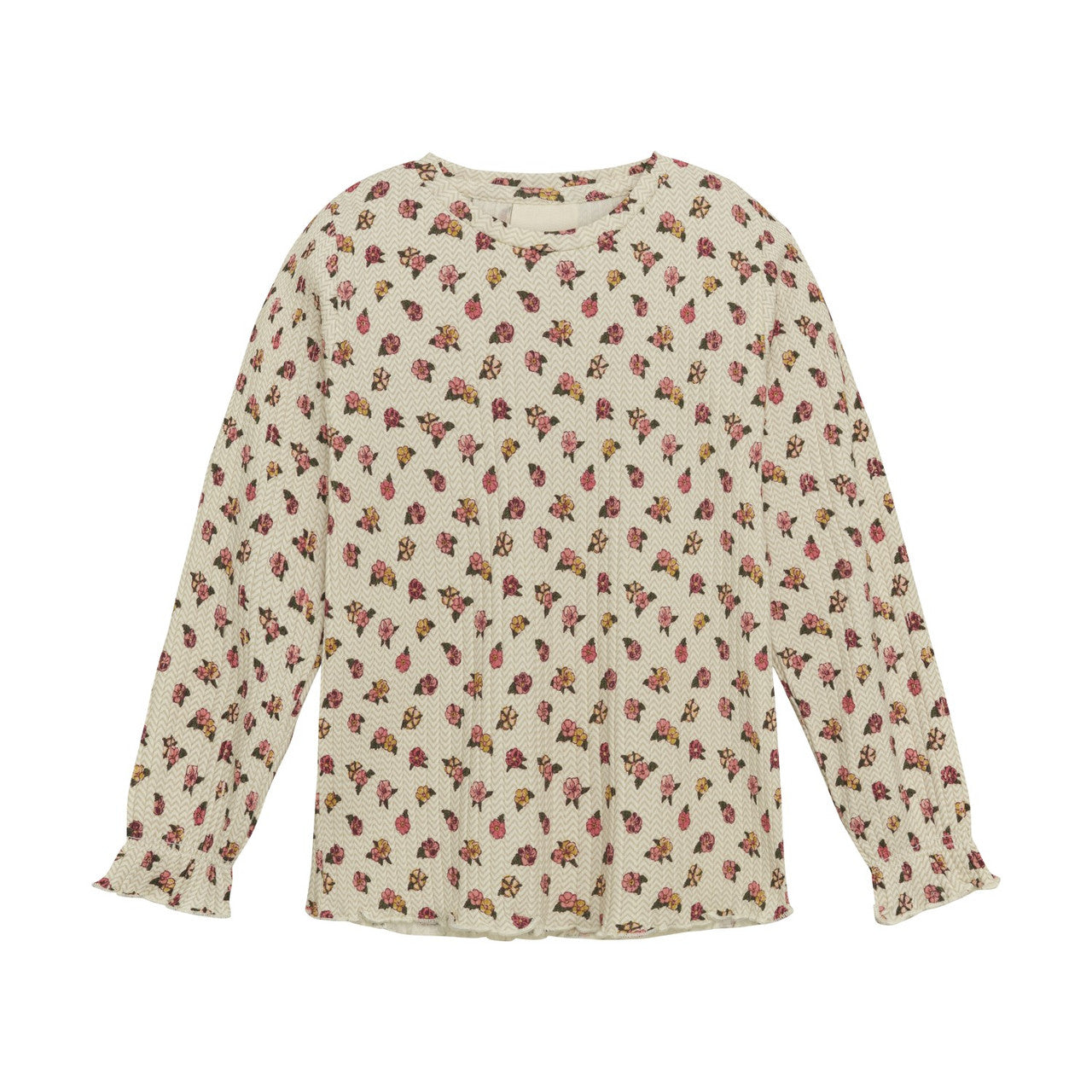 Minymo Eggnog Petite Floral Long Sleeve Rib Shirt-MINYMO-Little Giant Kidz