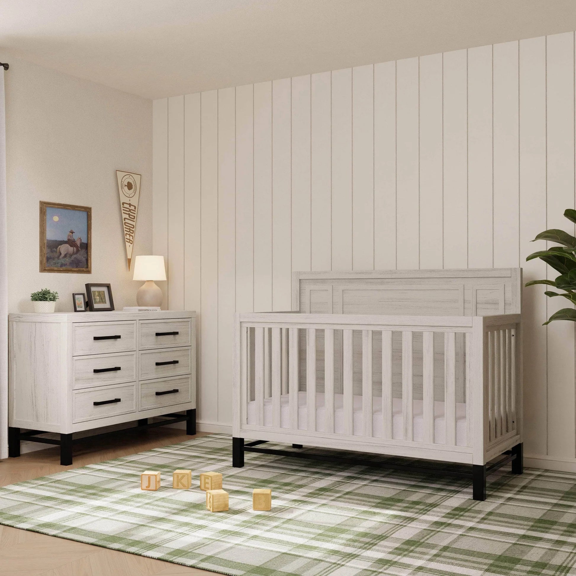 Monogram Newbern 4-in-1 Convertible Crib - White Driftwood-MONOGRAM-Little Giant Kidz