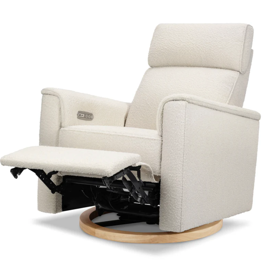 Monogram by Namesake Willa Plus Power Glider Recliner with Power Headrest - Ivory Boucle with Light Wood Base-MONOGRAM-Little Giant Kidz