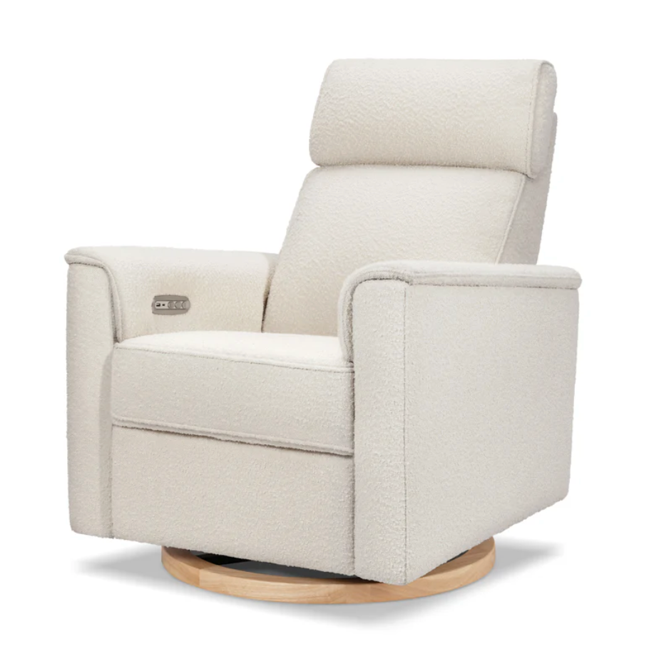 Monogram by Namesake Willa Plus Power Glider Recliner with Power Headrest - Ivory Boucle with Light Wood Base-MONOGRAM-Little Giant Kidz