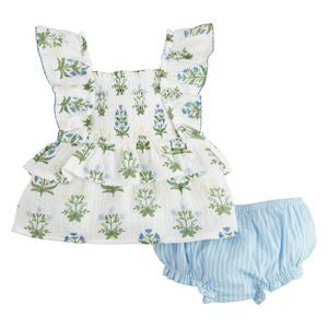 Mud Pie Blue Floral Pinafore Set-MUD PIE-Little Giant Kidz