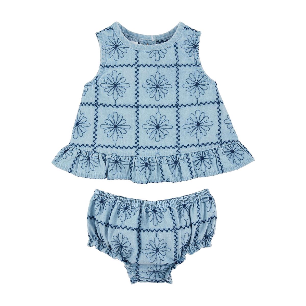 Mud Pie Embroidered Denim Pinafore Set-MUD PIE-Little Giant Kidz