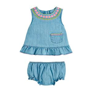 Mud Pie Embroidered Denim Pinafore Set-MUD PIE-Little Giant Kidz