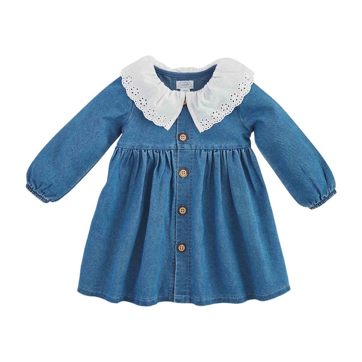 Mud Pie Eyelet Collar Denim Dress-MUD PIE-Little Giant Kidz