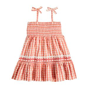 Mud Pie Smocked Check Dress- Orange-MUD PIE-Little Giant Kidz