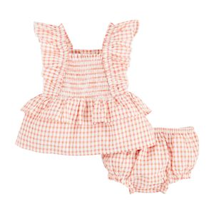 Mud Pie Smocked Check Pinafore Set- Orange-MUD PIE-Little Giant Kidz