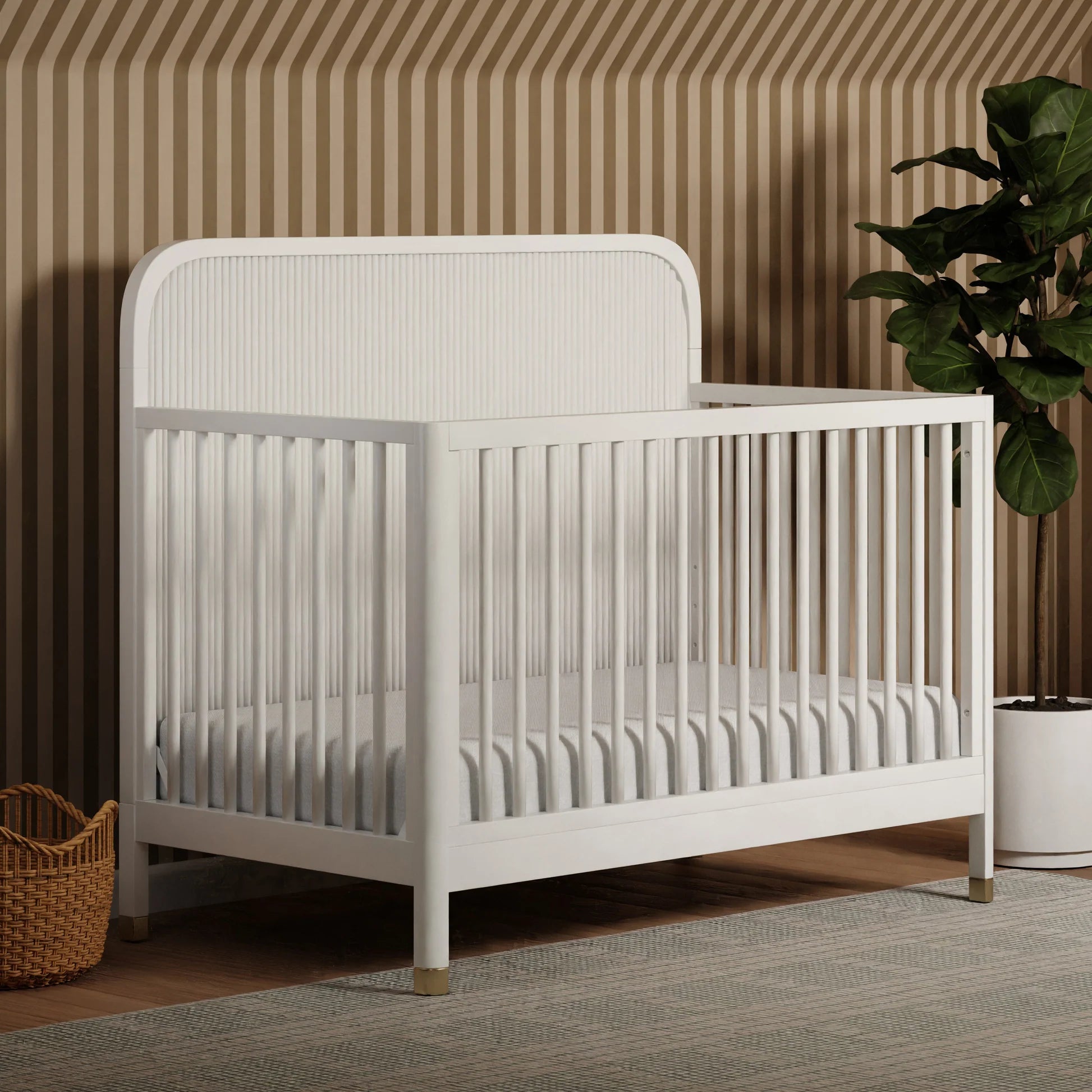 Namesake Brimsley Tambour 4-in-1 Convertible Crib - Warm White-NAMESAKE-Little Giant Kidz