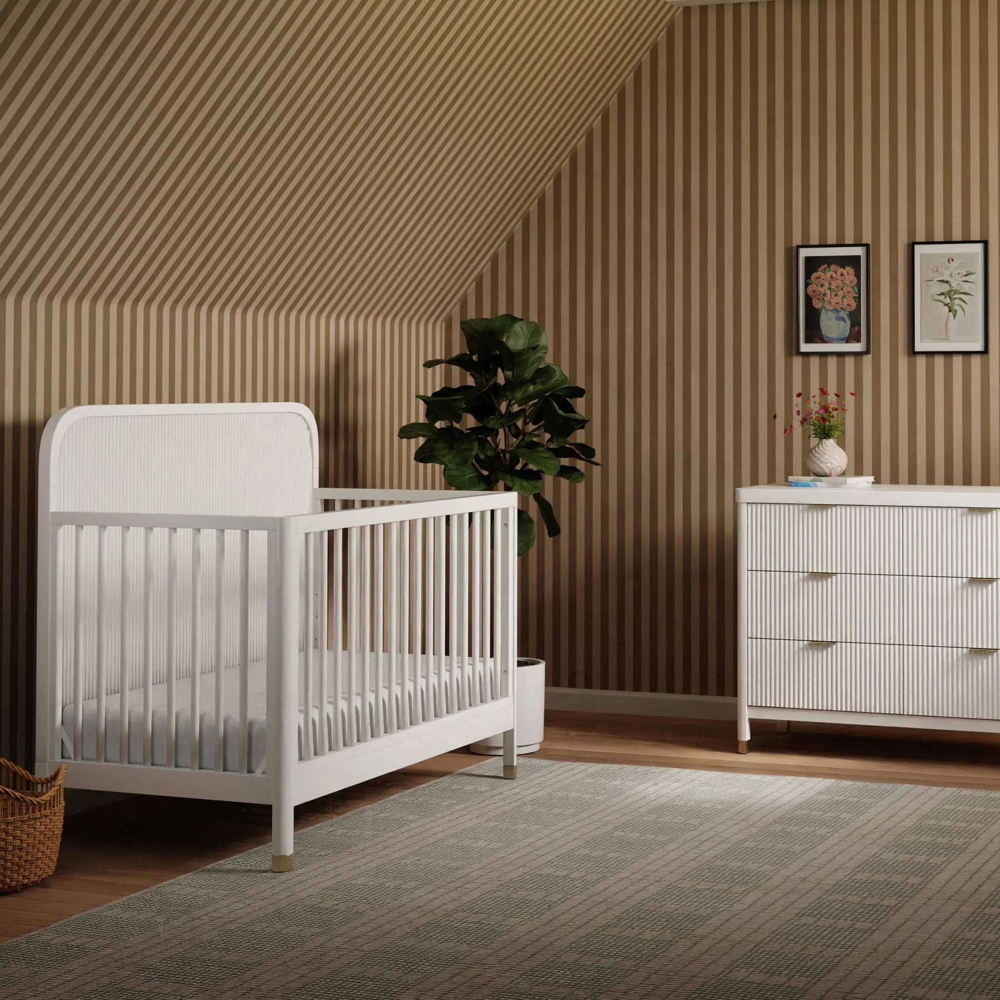 Namesake Brimsley Tambour 4-in-1 Convertible Crib - Warm White-NAMESAKE-Little Giant Kidz