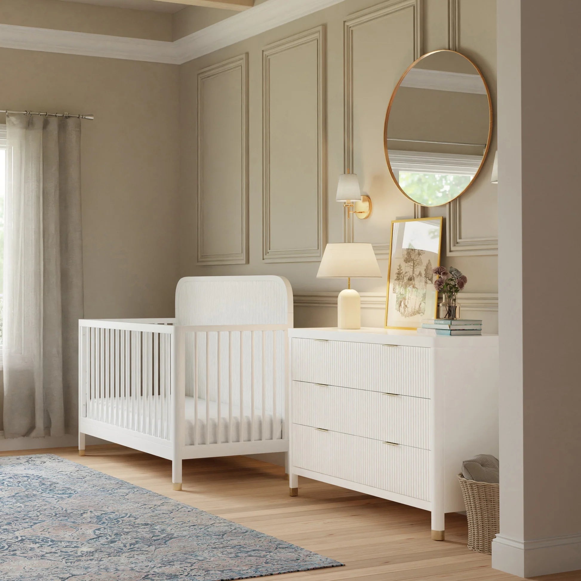 Namesake Brimsley Tambour 4-in-1 Convertible Crib - Warm White-NAMESAKE-Little Giant Kidz