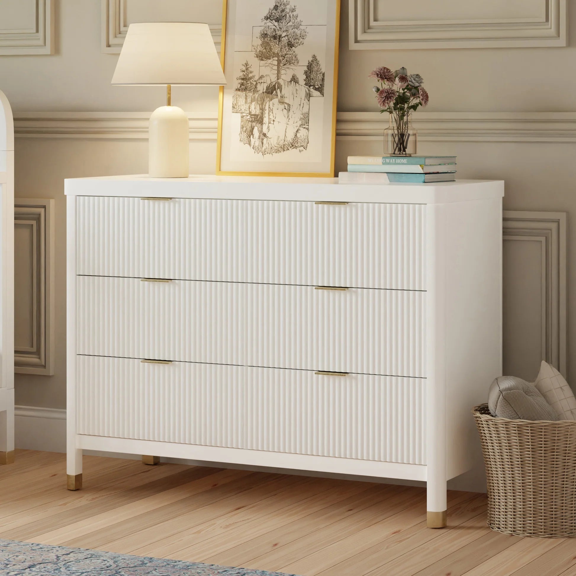 Namesake Brimsley Tambour 6-Drawer Assembled Dresser - Warm White-NAMESAKE-Little Giant Kidz