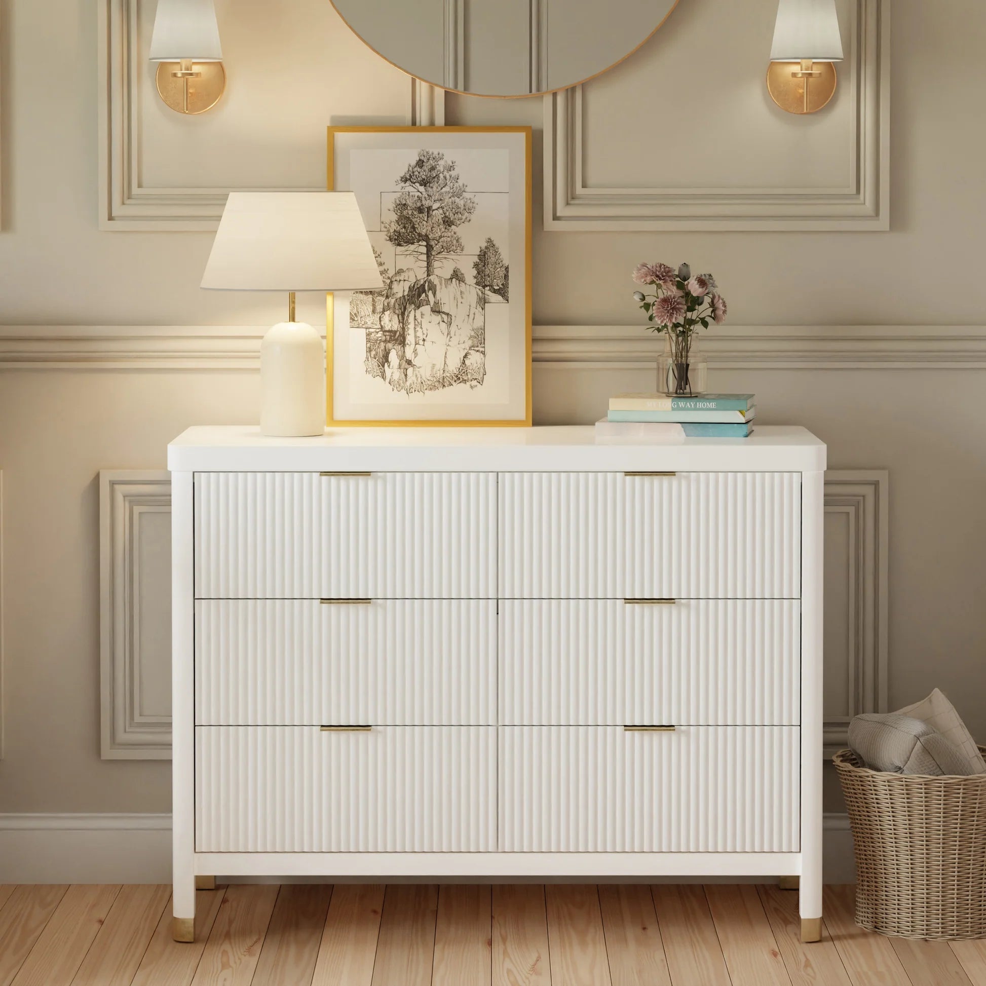 Namesake Brimsley Tambour 6-Drawer Assembled Dresser - Warm White-NAMESAKE-Little Giant Kidz