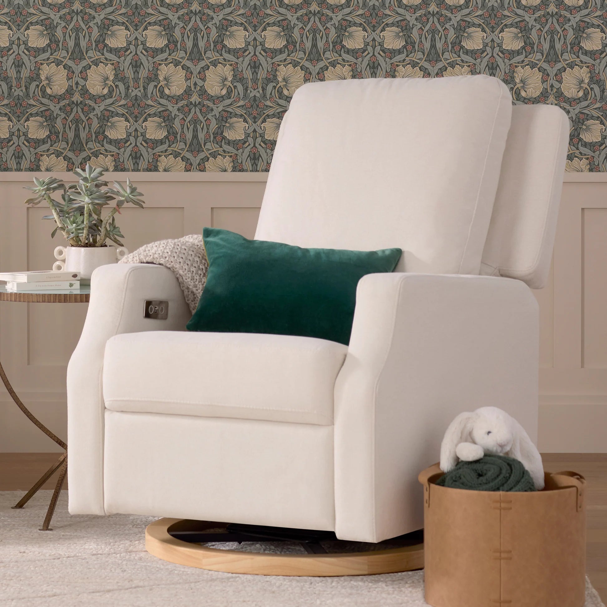 Namesake Crewe Electronic Recliner and Swivel Glider - Performance Cream Eco-Weave With Light Wood Base-NAMESAKE-Little Giant Kidz