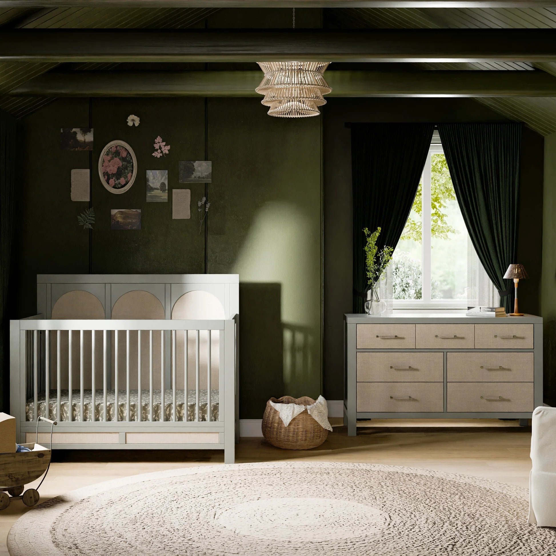 Namesake Eloise 4-in-1 Convertible Crib - French Sage & Performance Sand Eco-Weave-NAMESAKE-Little Giant Kidz