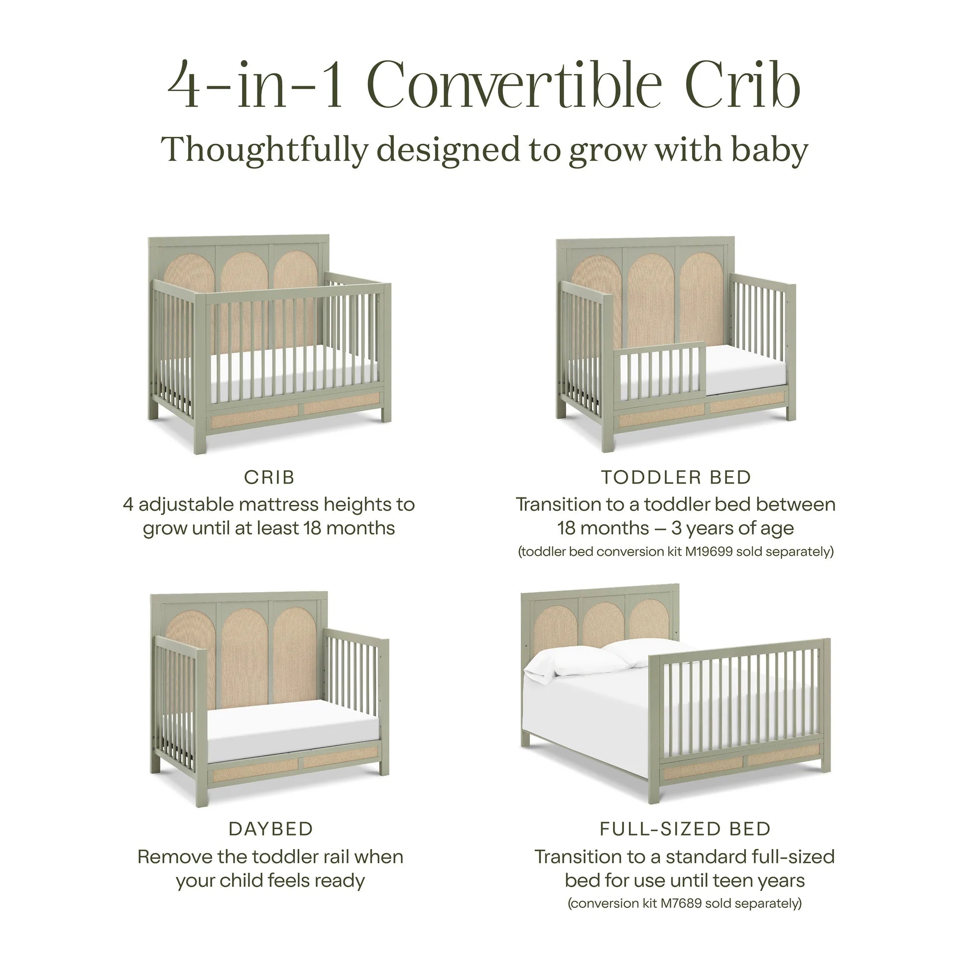 Namesake Eloise 4-in-1 Convertible Crib - French Sage & Performance Sand Eco-Weave-NAMESAKE-Little Giant Kidz