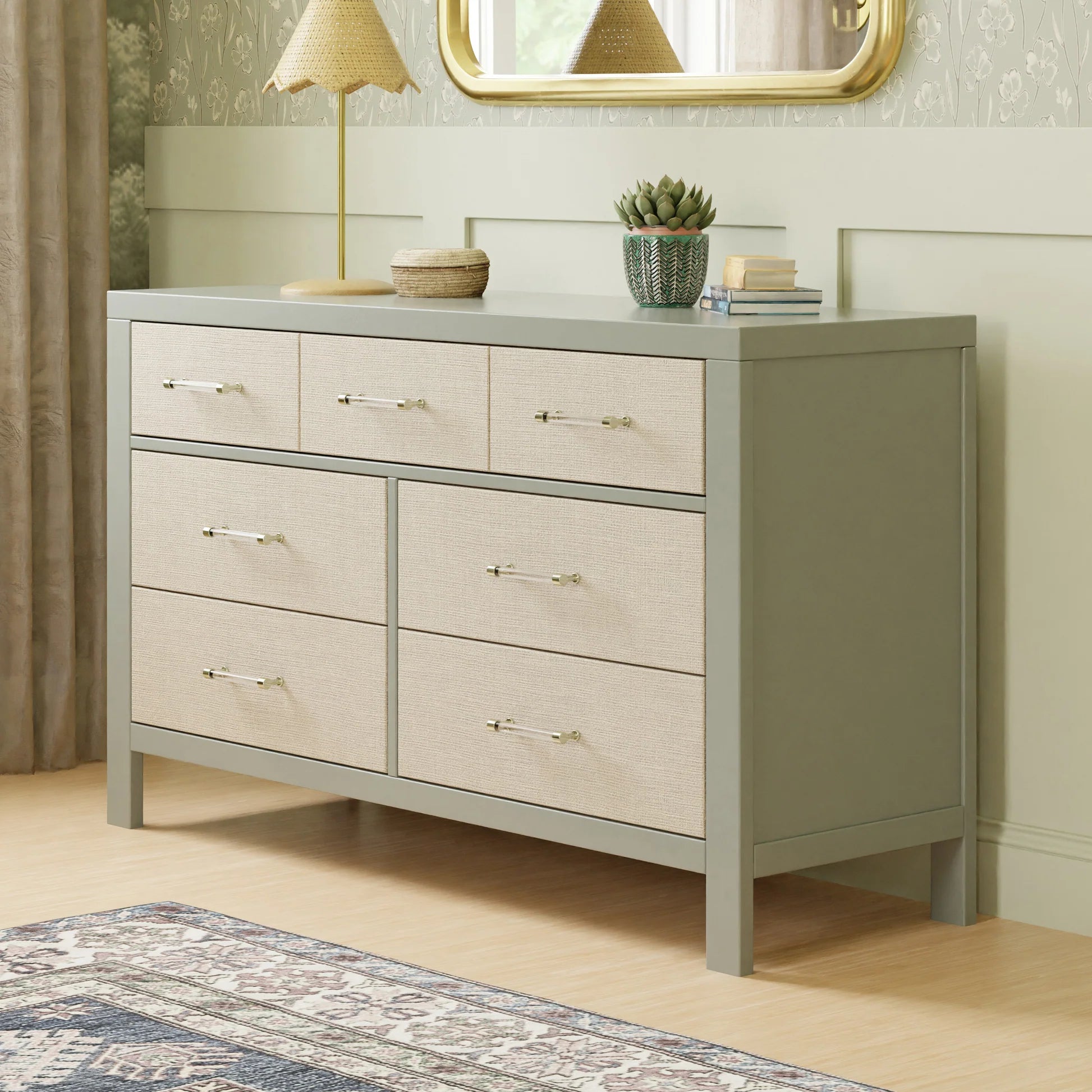 Namesake Eloise 7-Drawer Assembled Dresser - French Sage & Performance Sand Eco-Weave-NAMESAKE-Little Giant Kidz