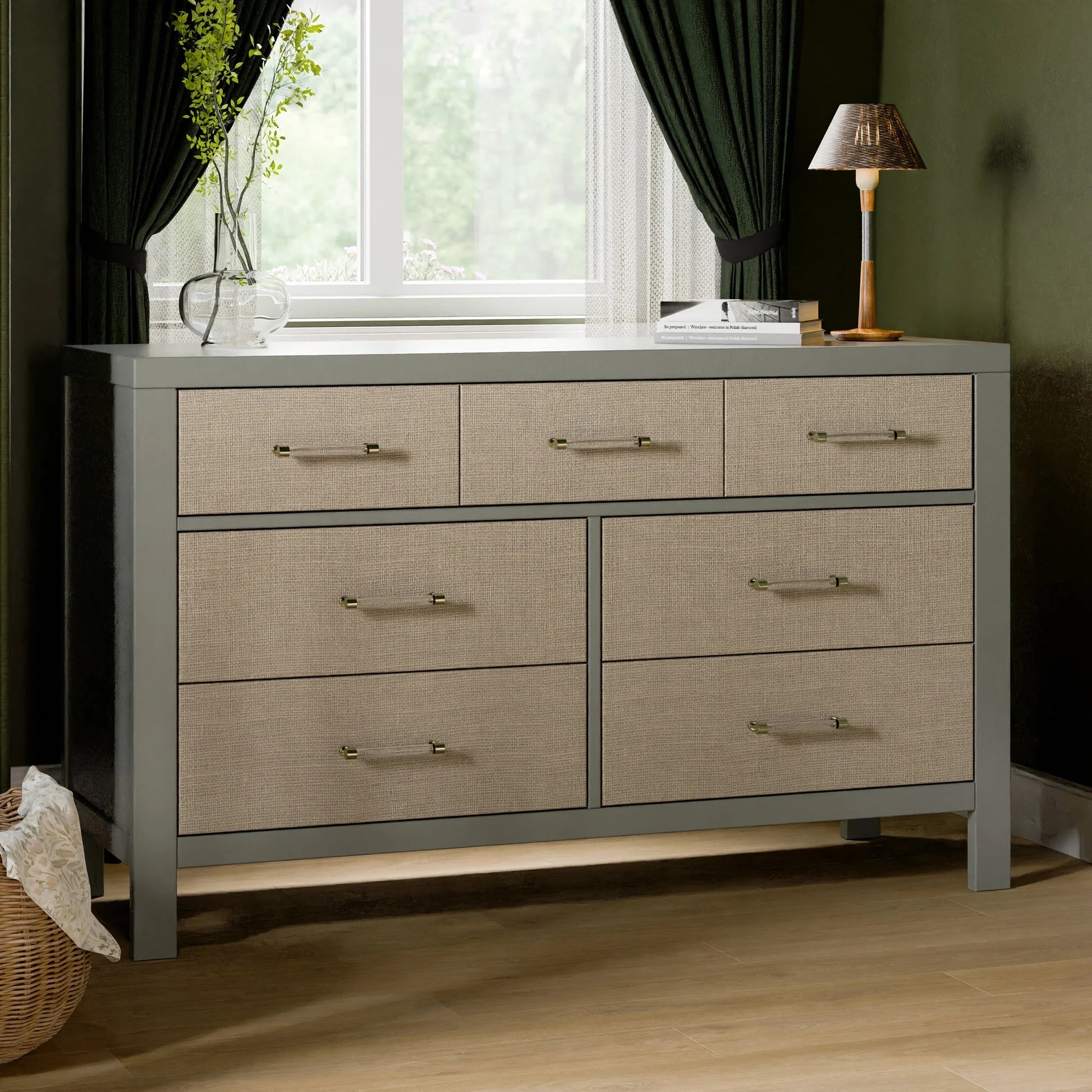 Namesake Eloise 7-Drawer Assembled Dresser - French Sage & Performance Sand Eco-Weave-NAMESAKE-Little Giant Kidz