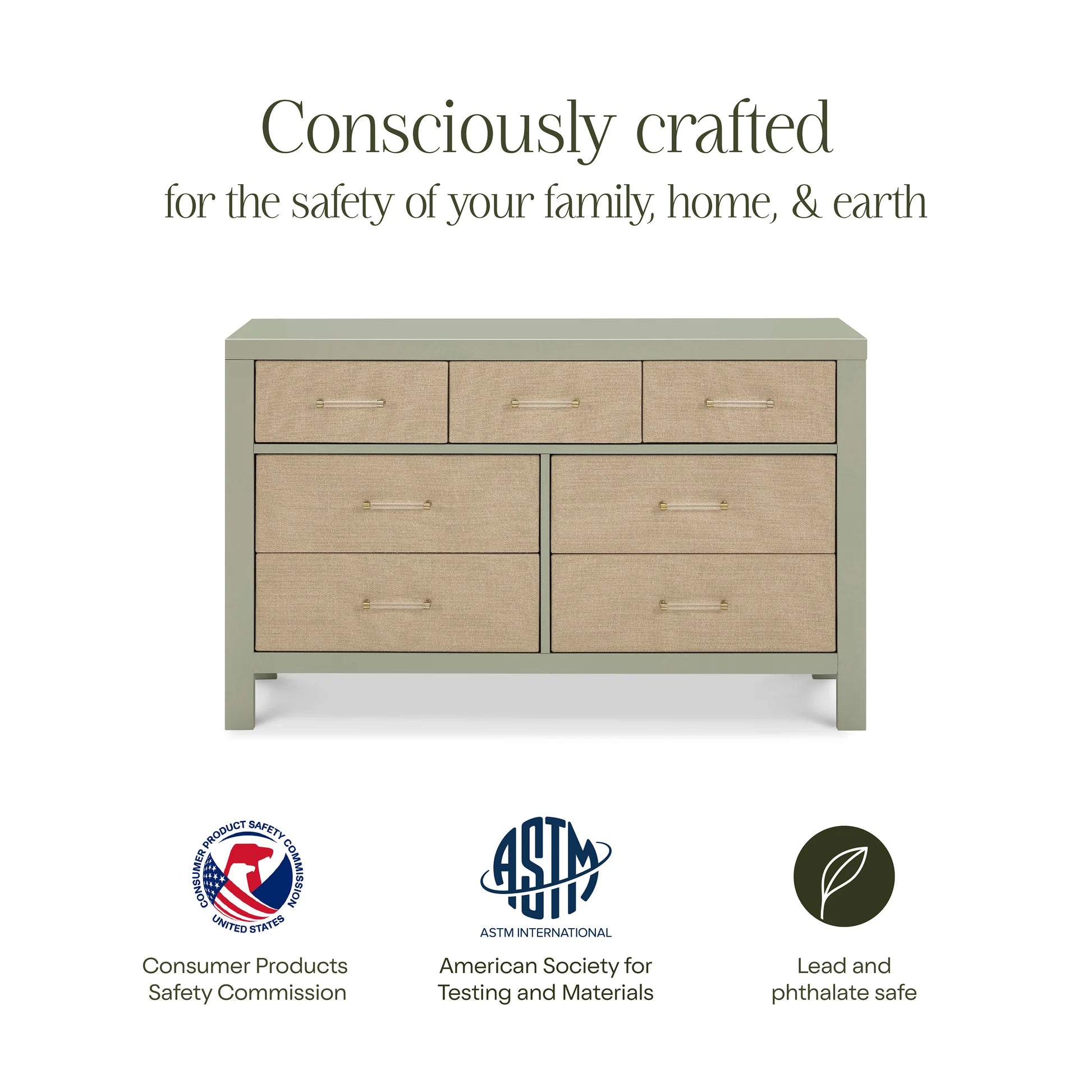 Namesake Eloise 7-Drawer Assembled Dresser - French Sage & Performance Sand Eco-Weave-NAMESAKE-Little Giant Kidz