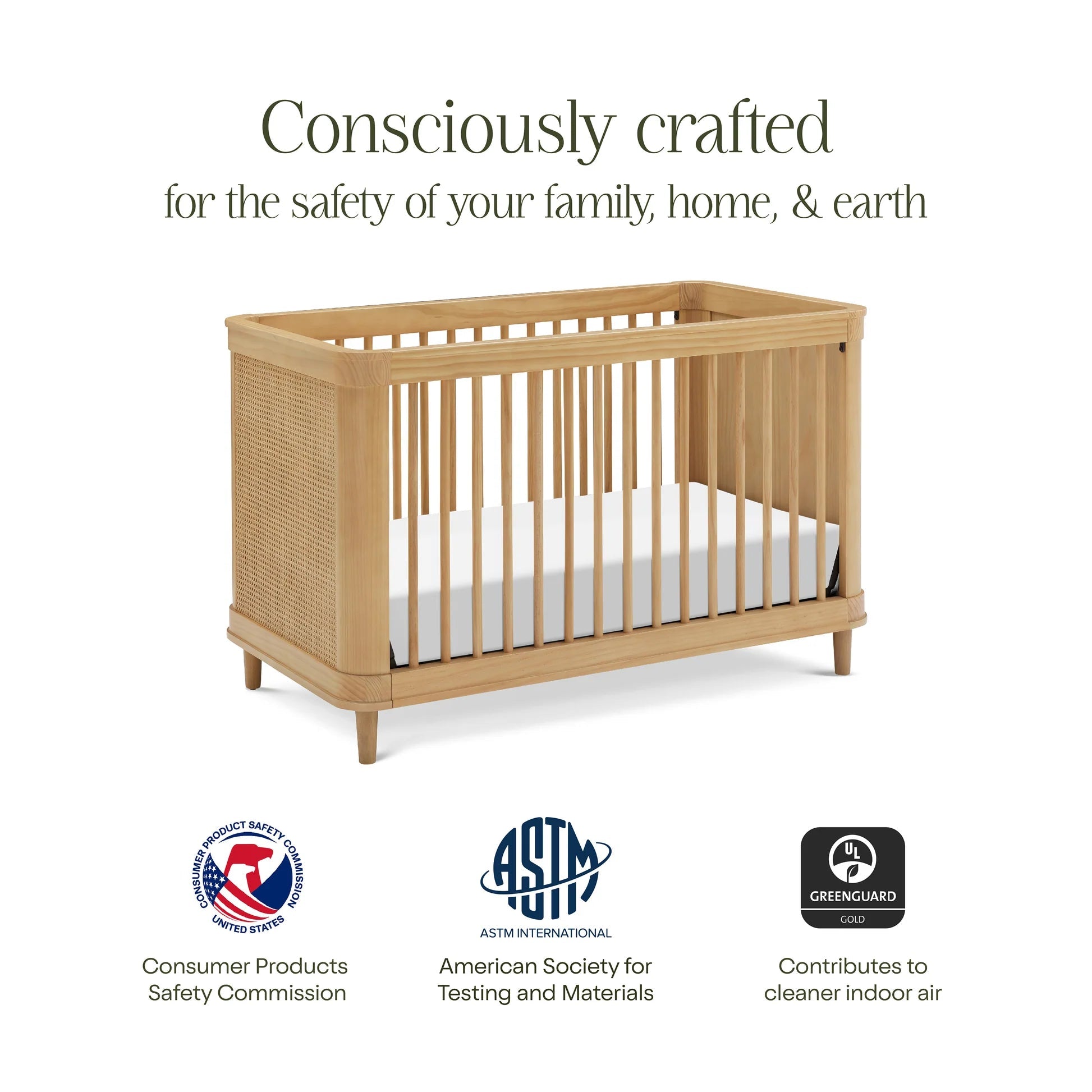 Namesake Marin with Cane 3-in-1 Convertible Crib - Honey & Honey Cane-NAMESAKE-Little Giant Kidz