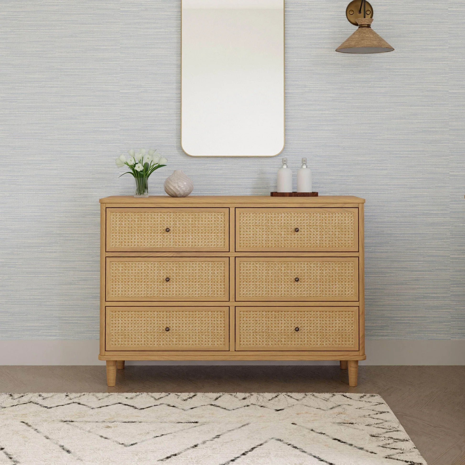 Namesake Marin with Cane 6 Drawer Assembled Dresser - Honey & Honey Cane-NAMESAKE-Little Giant Kidz