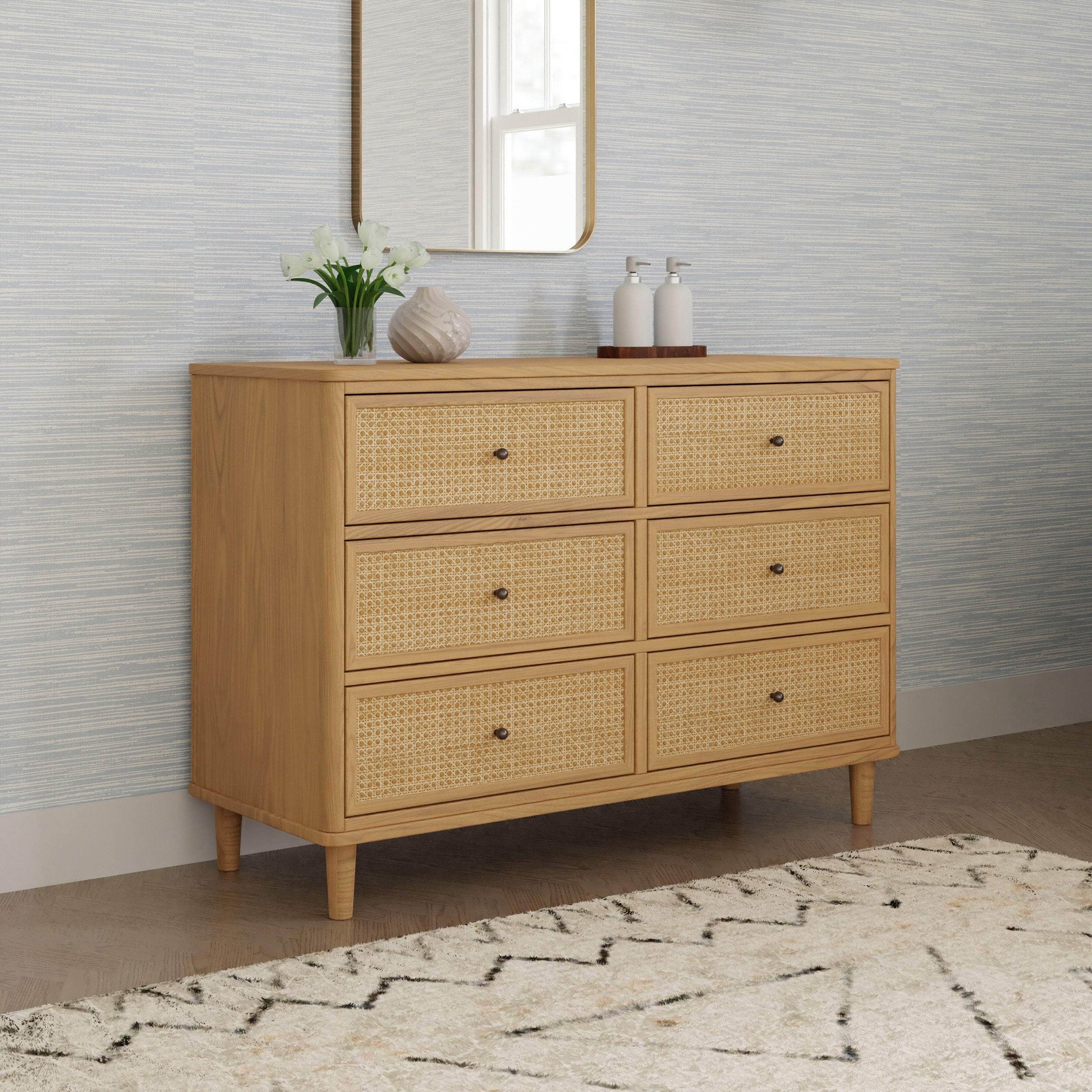 Namesake Marin with Cane 6 Drawer Assembled Dresser - Honey & Honey Cane-NAMESAKE-Little Giant Kidz