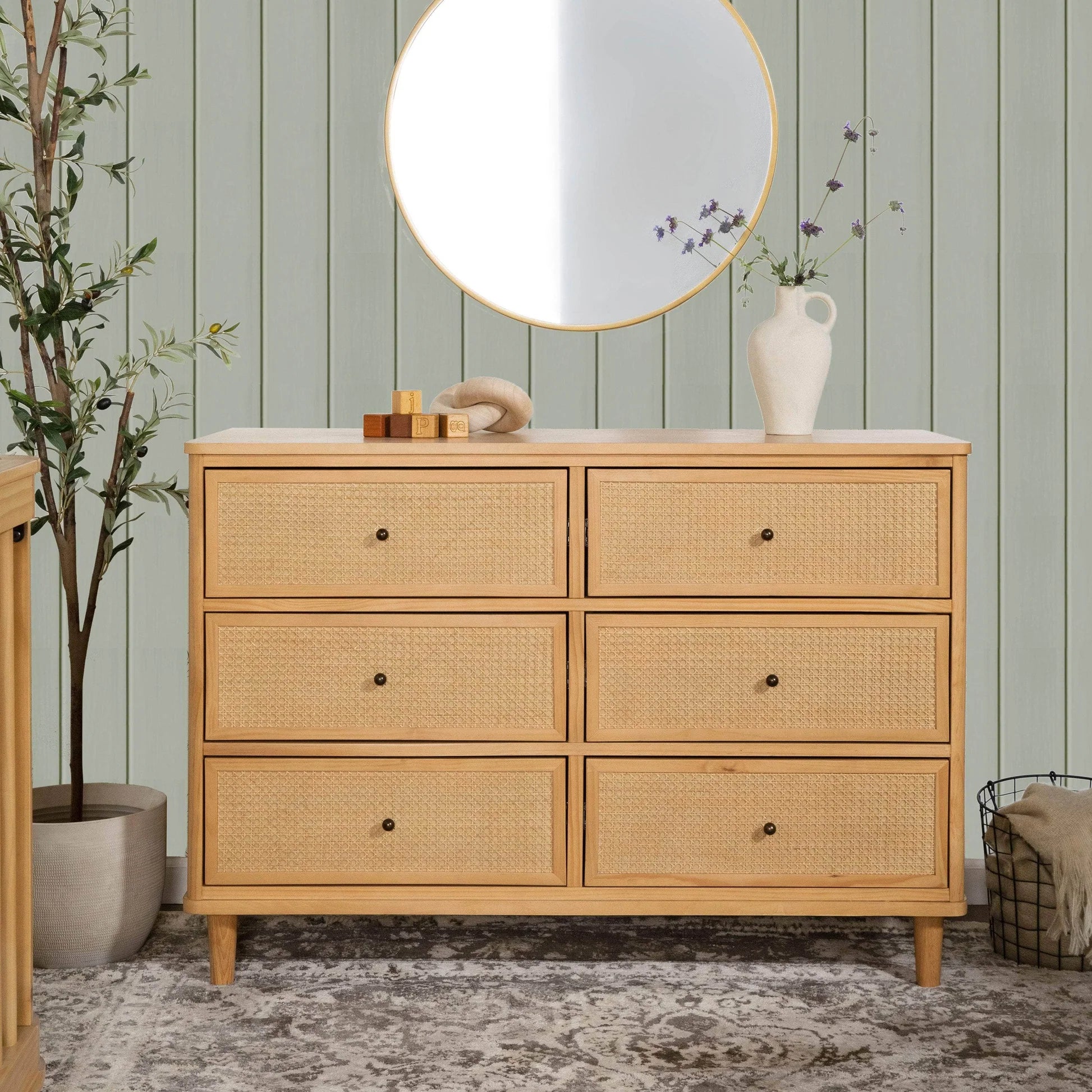 Namesake Marin with Cane 6 Drawer Assembled Dresser - Honey & Honey Cane-NAMESAKE-Little Giant Kidz