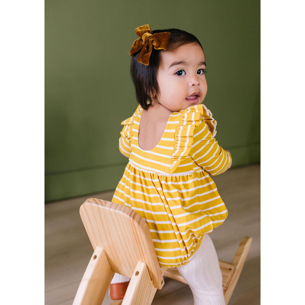 Ollie Jay Mustard Stripe Leah Romper-Ollie Jay-Little Giant Kidz