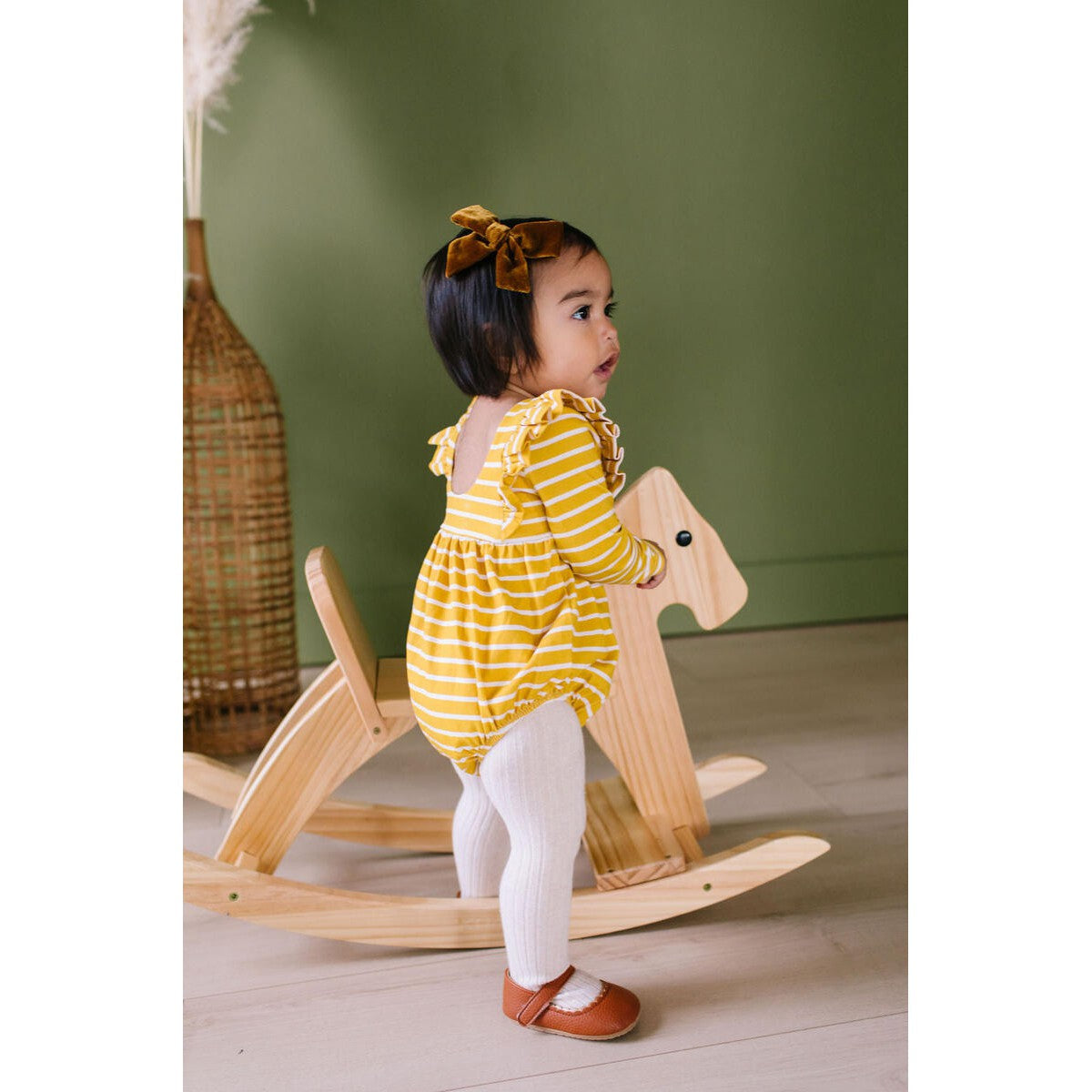 Ollie Jay Mustard Stripe Leah Romper-Ollie Jay-Little Giant Kidz