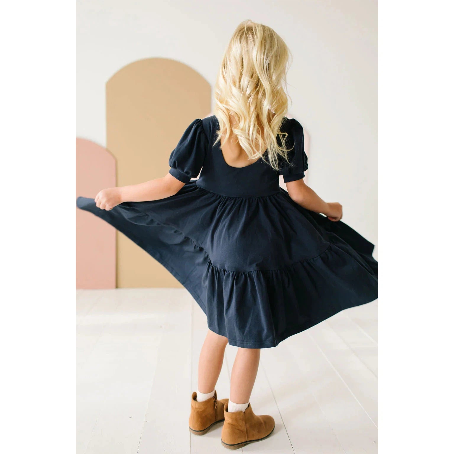 Ollie Jay Navy Puff Twirl Dress-Ollie Jay-Little Giant Kidz