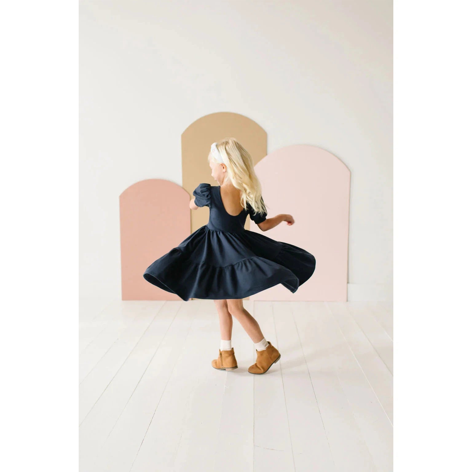 Ollie Jay Navy Puff Twirl Dress-Ollie Jay-Little Giant Kidz