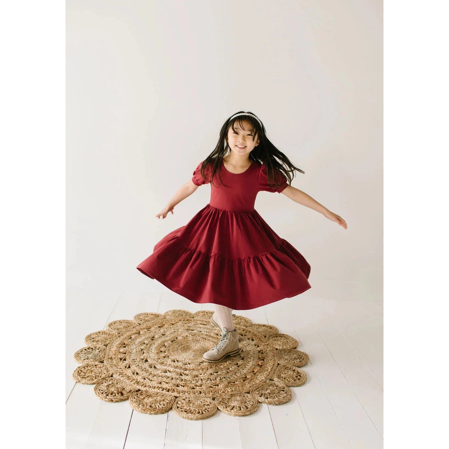 Ollie Jay Puff Dress in Wine-Ollie Jay-Little Giant Kidz