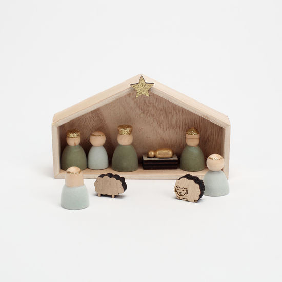 One Hundred 80 Degrees Wood Flocked Nativity Set of 9 1.25"-5.75"-ONE HUNDRED 80 DEGREES-Little Giant Kidz