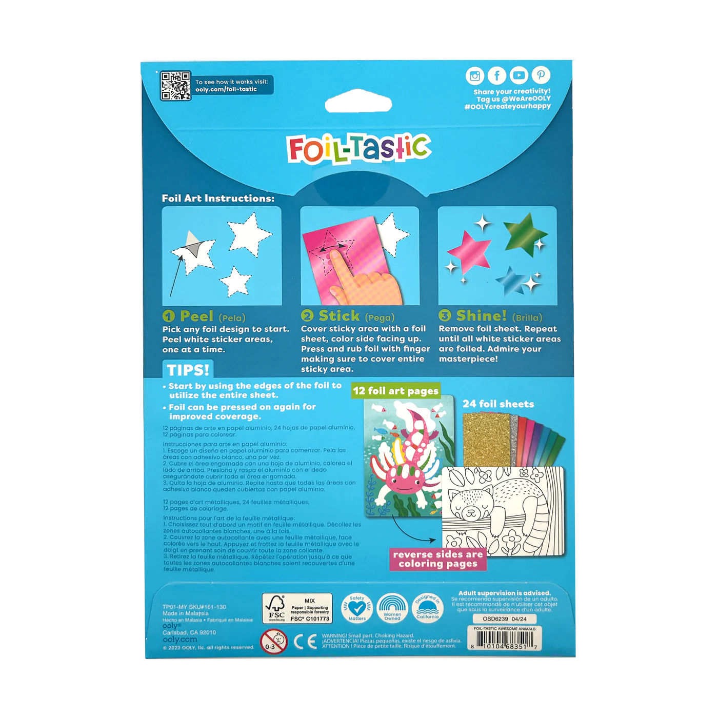 Ooly Foil-tastic Foil Art & Coloring Set - Awesome Animals-OOLY-Little Giant Kidz