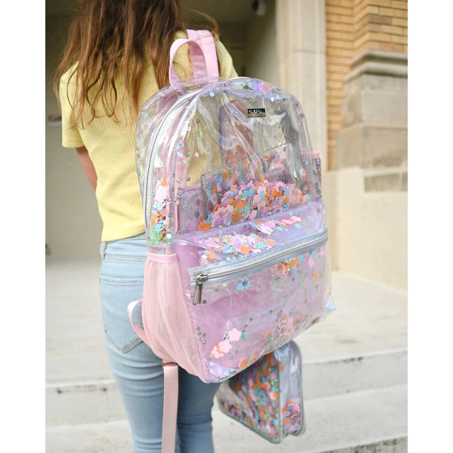 Clear confetti backpack best sale