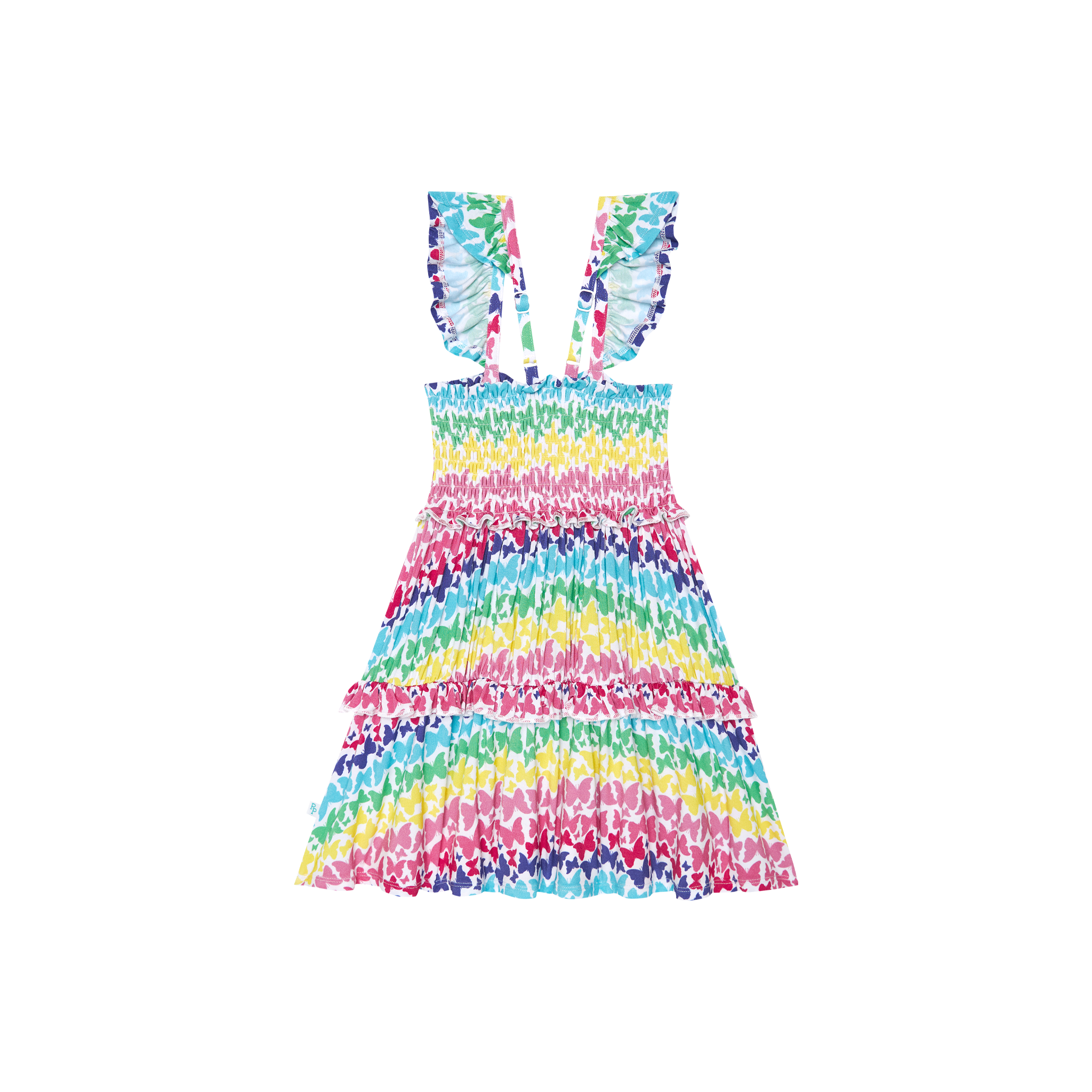 Posh Peanut Rainbow Butterfly Smocked Flutter Sleeve Babydoll Dress-POSH PEANUT-Little Giant Kidz