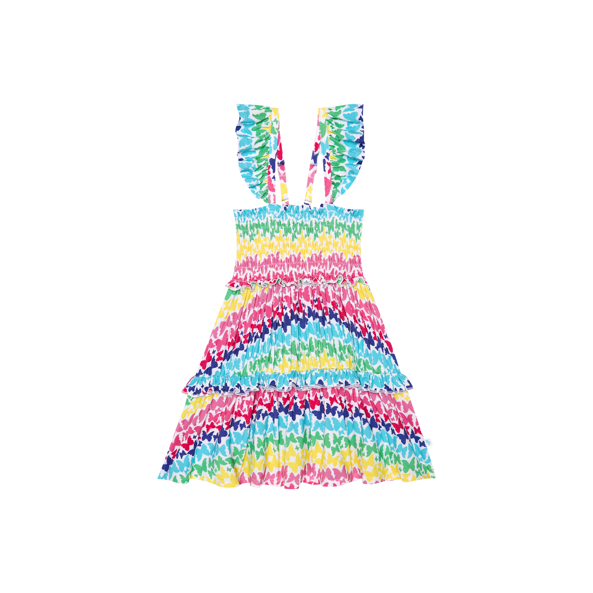 Posh Peanut Rainbow Butterfly Smocked Flutter Sleeve Babydoll Dress-POSH PEANUT-Little Giant Kidz