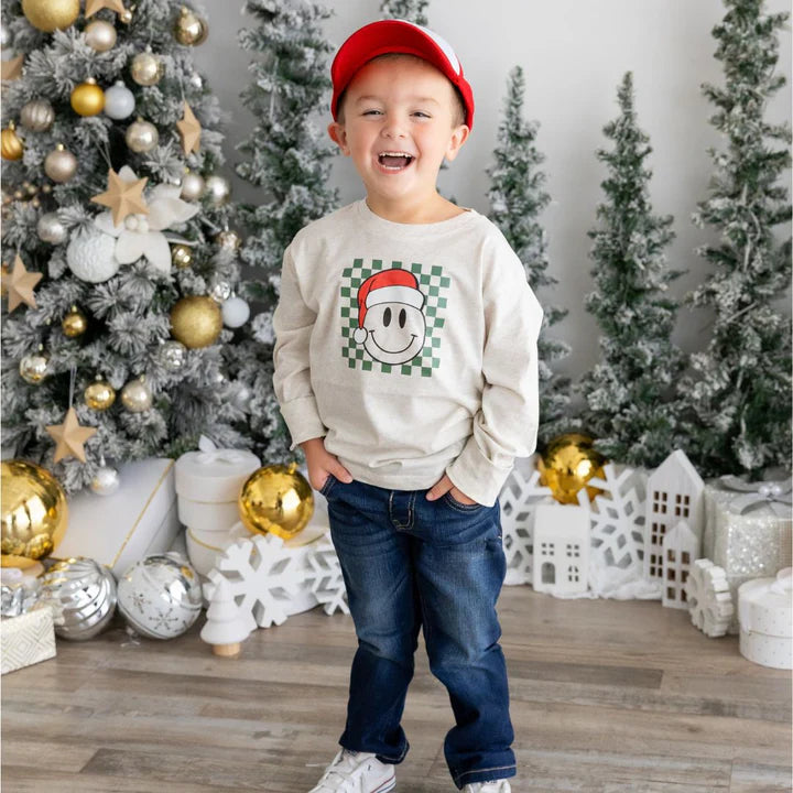 *Pre-Sale* Sweet Wink Santa Smiley Christmas Long Sleeve Shirt - Natural-Sweet Wink-Little Giant Kidz