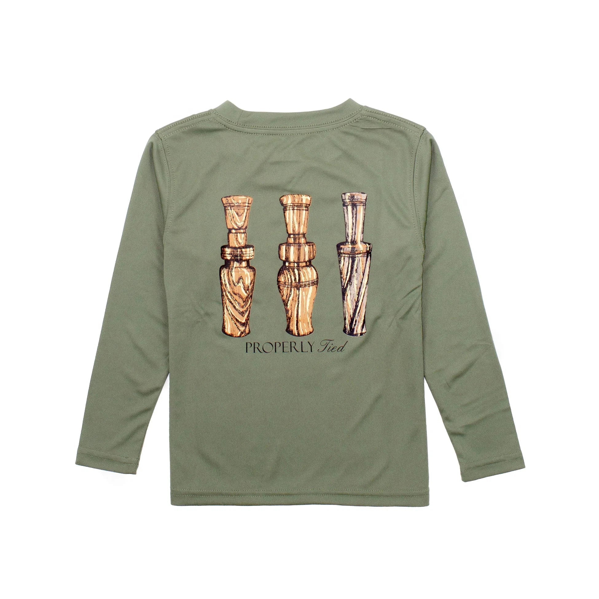 Properly Tied Duck Calls Long Sleeve Performance Tee - Olive-Properly Tied-Little Giant Kidz