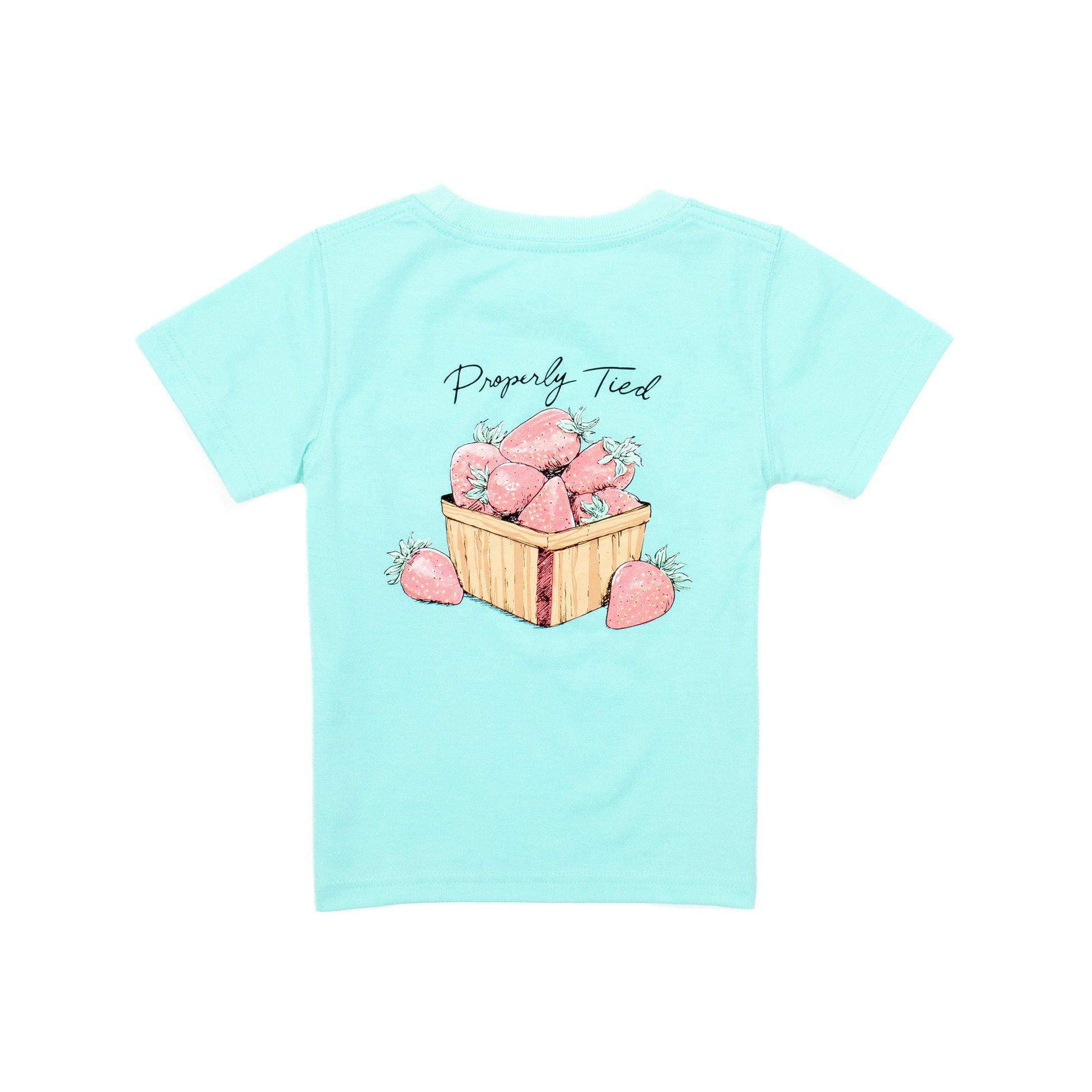 Properly Tied Girls Strawberry Basket Short Sleeve Shirt- Seafoam-Properly Tied-Little Giant Kidz